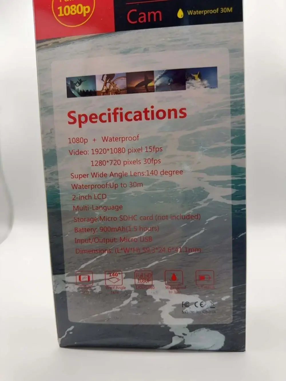 Generic Full HD 1080p Waterproof Sports Action Camera with 2-inch Screen
